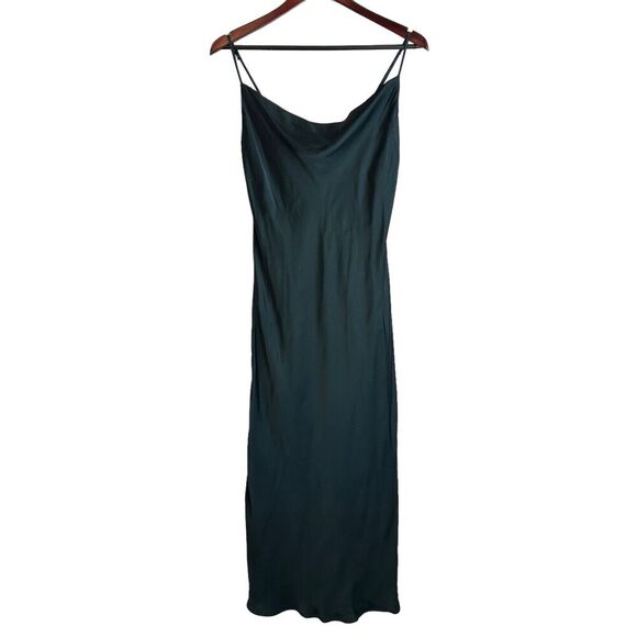 Zara Emerald Green Silky Satin Cowl Neck Midi Slip Camisole Dress Size Small NEW - Picture 1 of 8